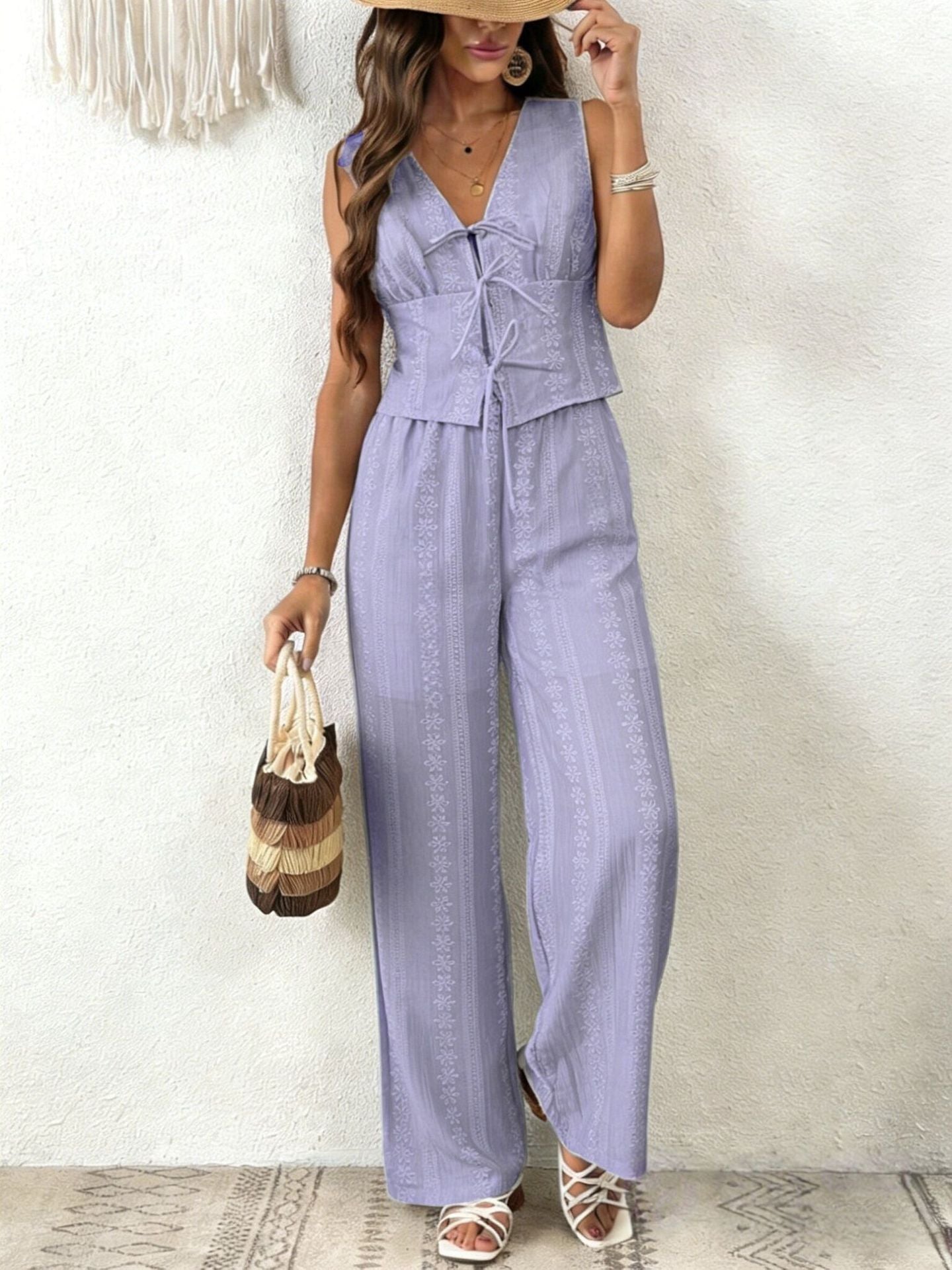 Completo Gilet con Lacci e Pantaloni Ampi