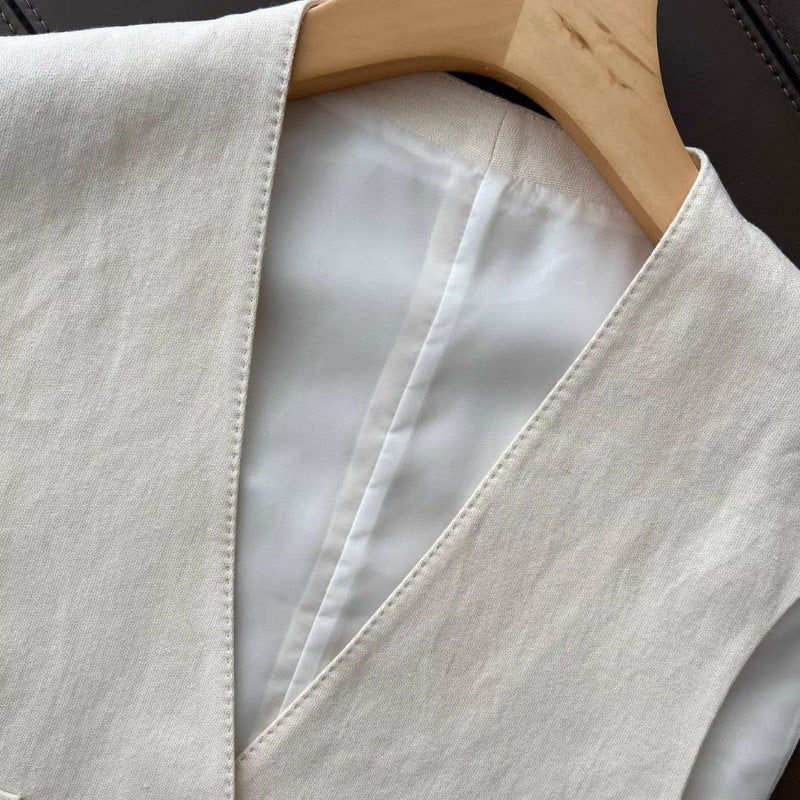 Completo Gilet Coreano e Pantaloni Ampi - Avorio