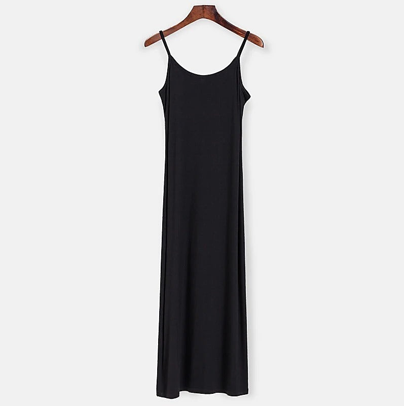 Completo in maglia traforata con abito sottoveste - Nero - solo abito sottoveste