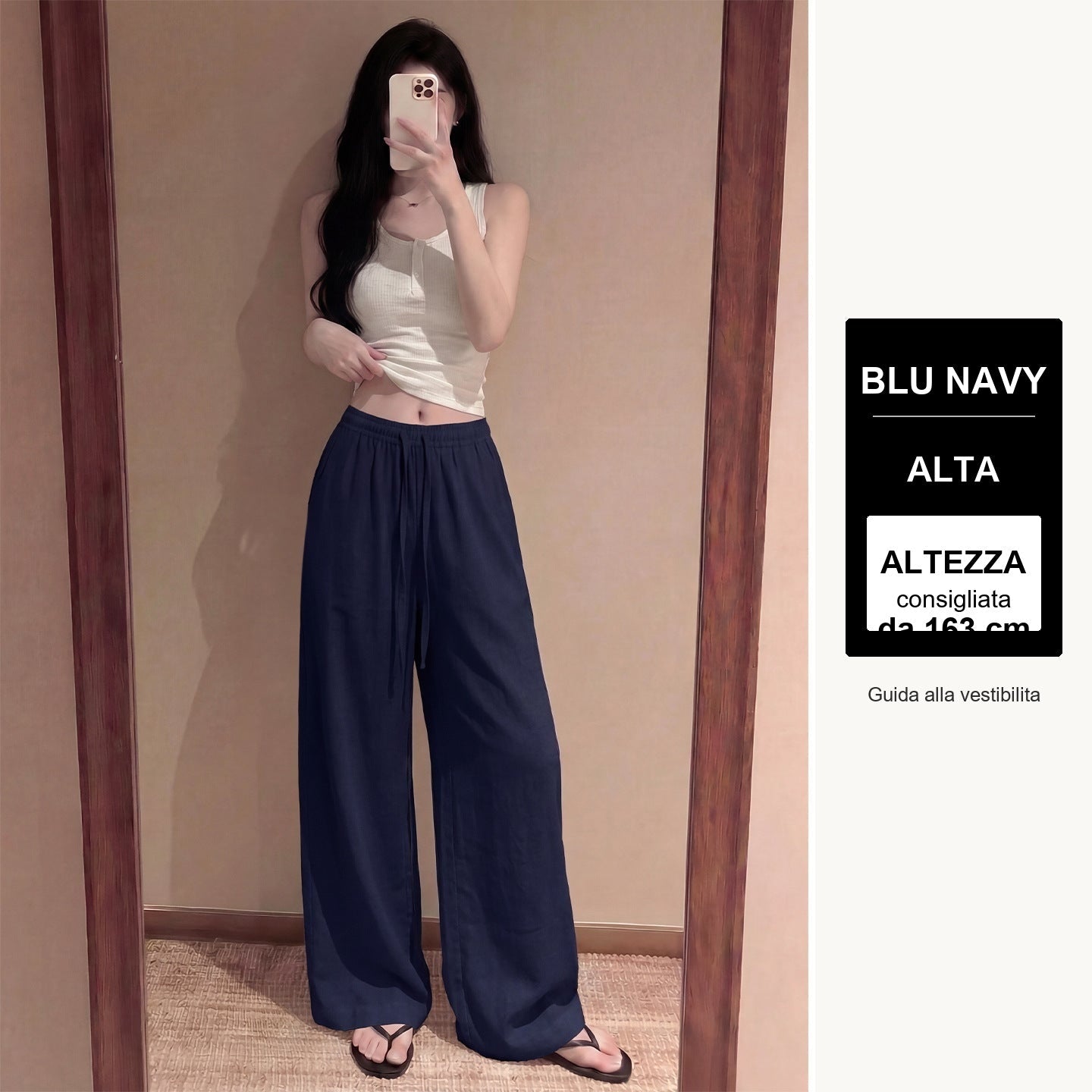 Pantaloni palazzo effetto lino - Blu navy - alto - guida altezza