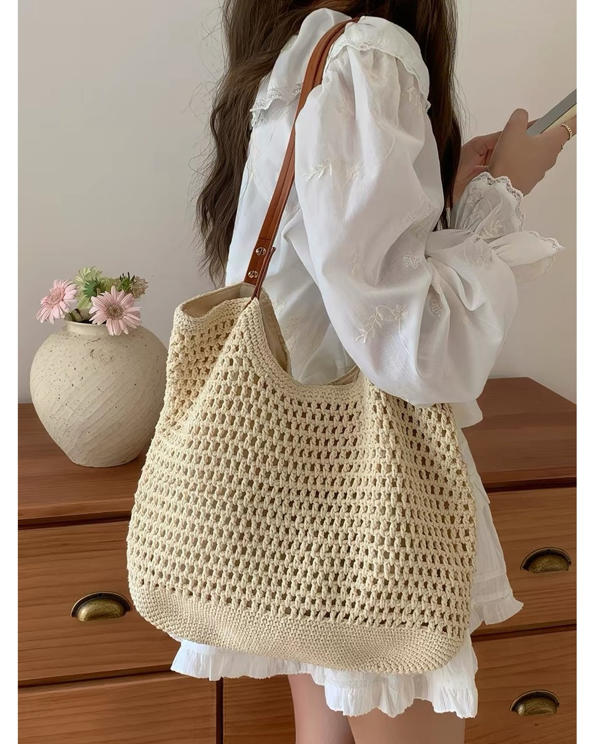 Borsa Tote Traforata Bianco Crema - SLK