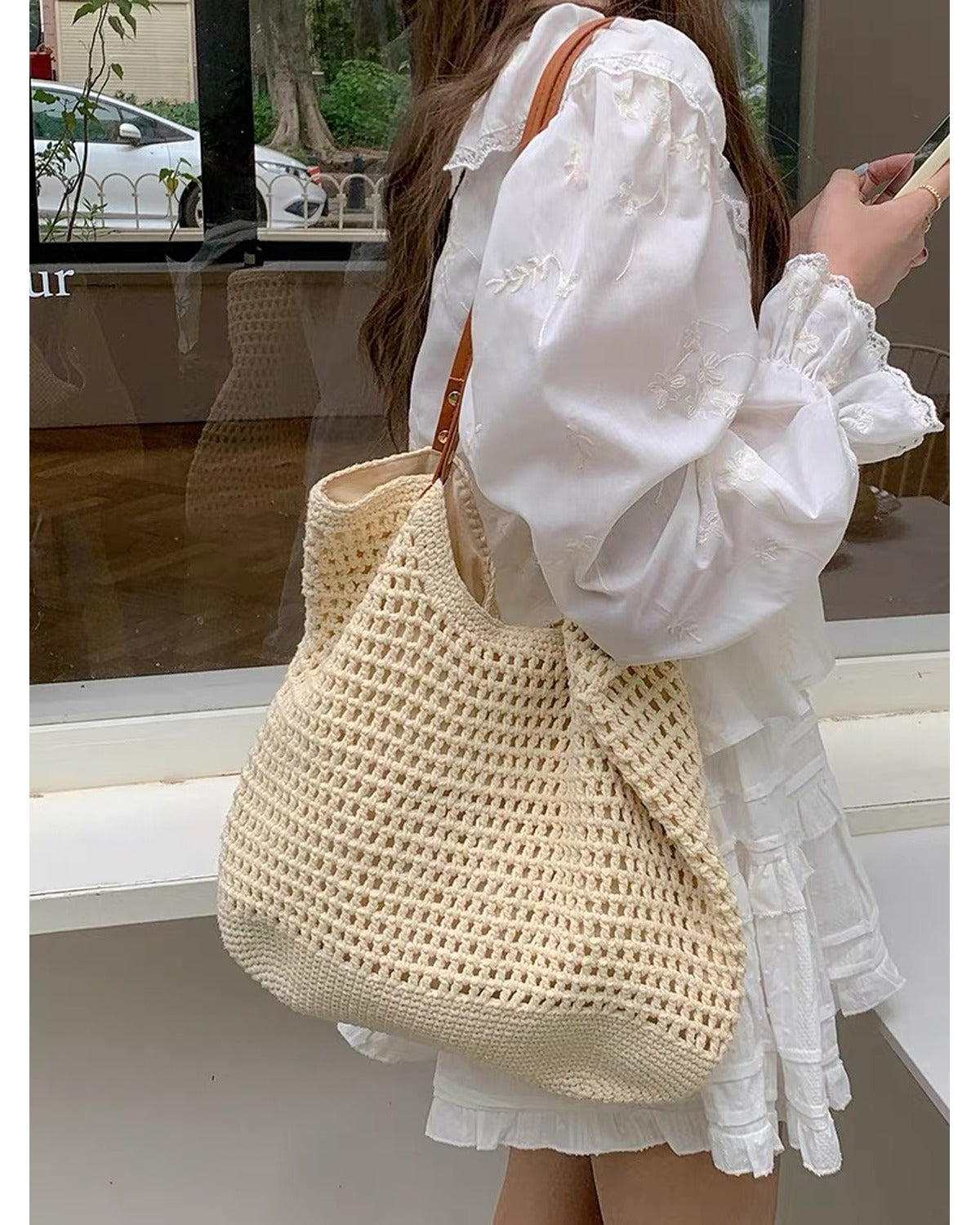 Borsa Tote Traforata Bianco Crema - SLK