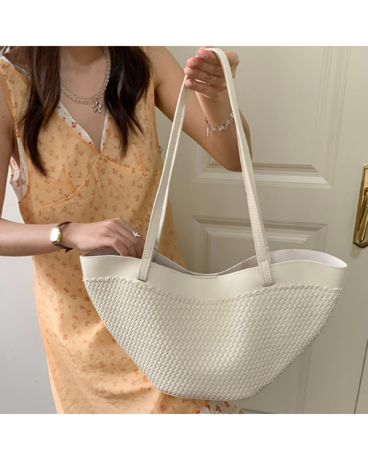 Borsa a Spalla Intrecciata Bianco Crema - SLK