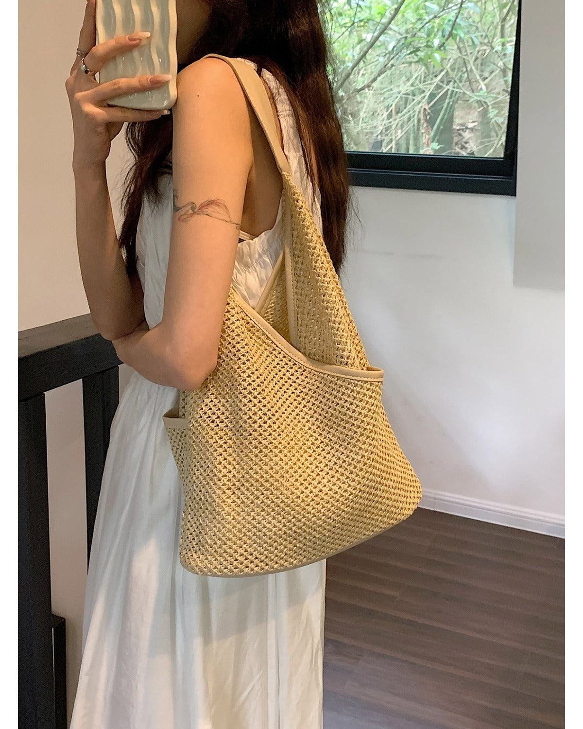 Borsa Tote Intrecciata Marrone