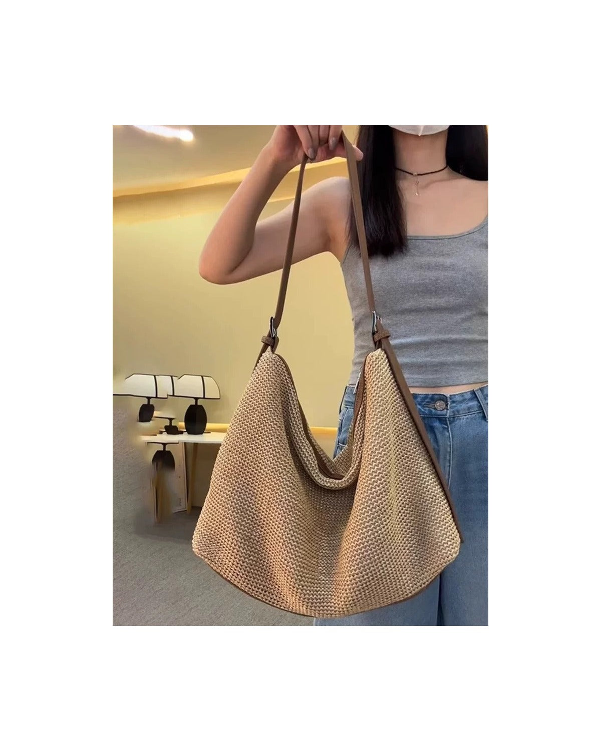 Borsa Khaki Intrecciata con Tracolla