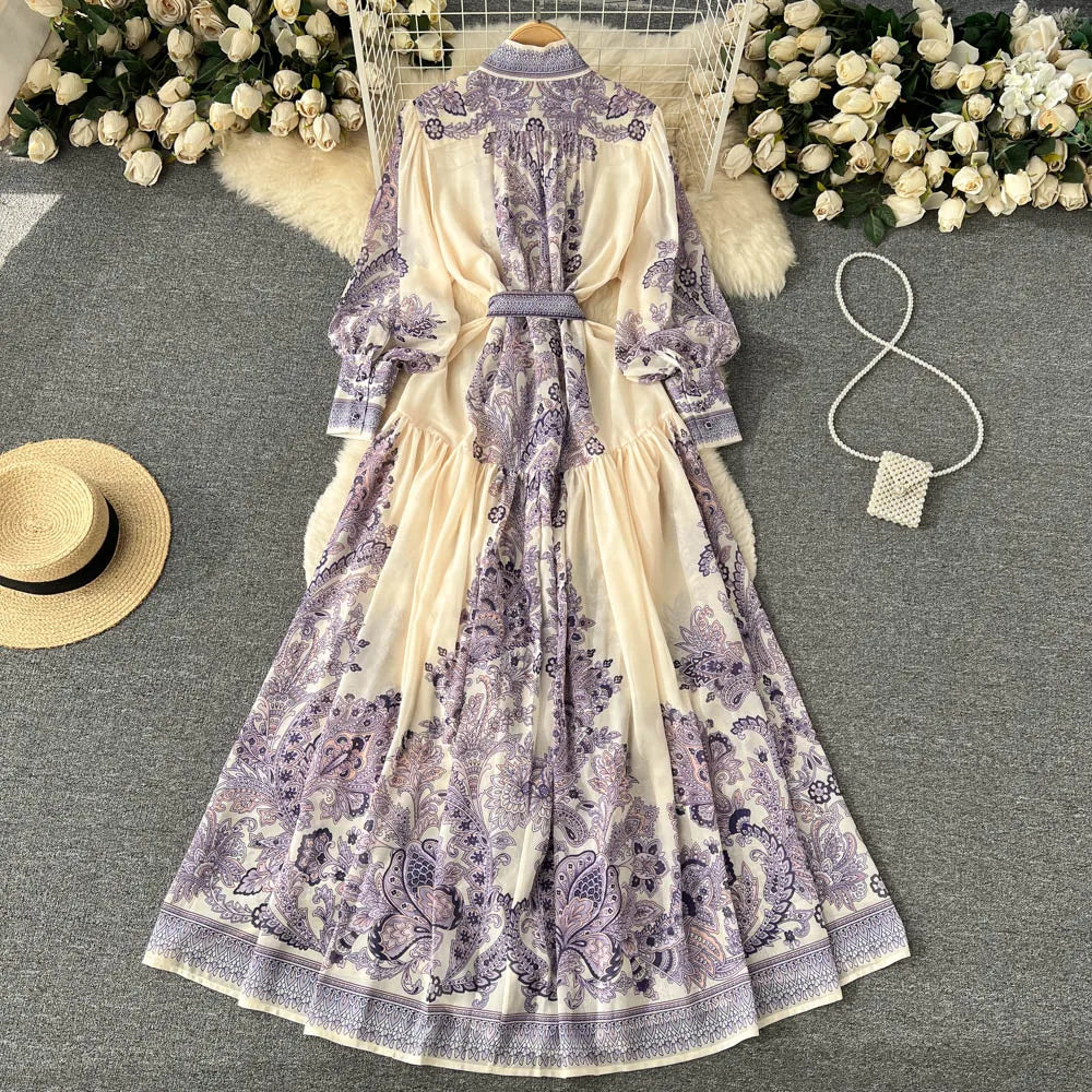 Abito Midi Boho Chiffon Manica Lunga - Lilla chiaro