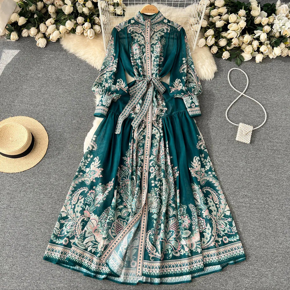 Abito Midi Boho Chiffon Manica Lunga - Lilla chiaro