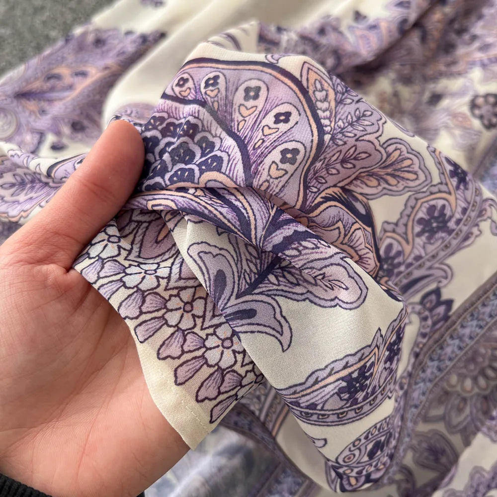 Abito Midi Boho Chiffon Manica Lunga - Blu