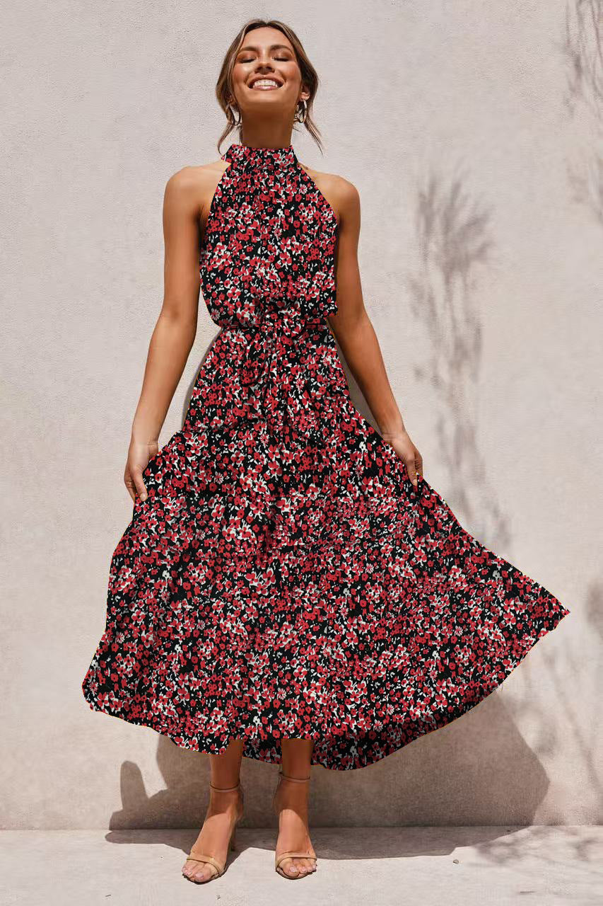 Abito Halter Floreale Estate - Nero rosso