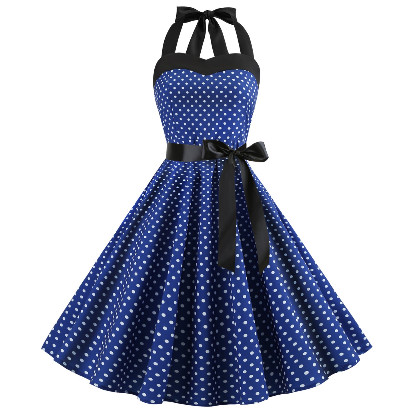 Abito a pois con scollo halter - Blu navy