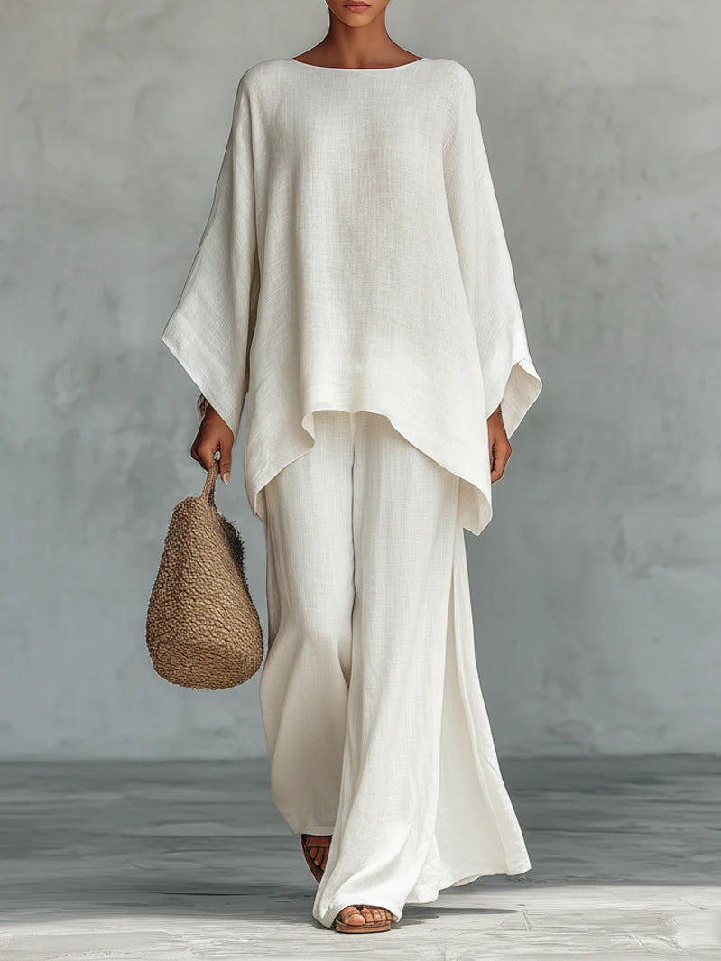 Completo relax in lino colore Bianco