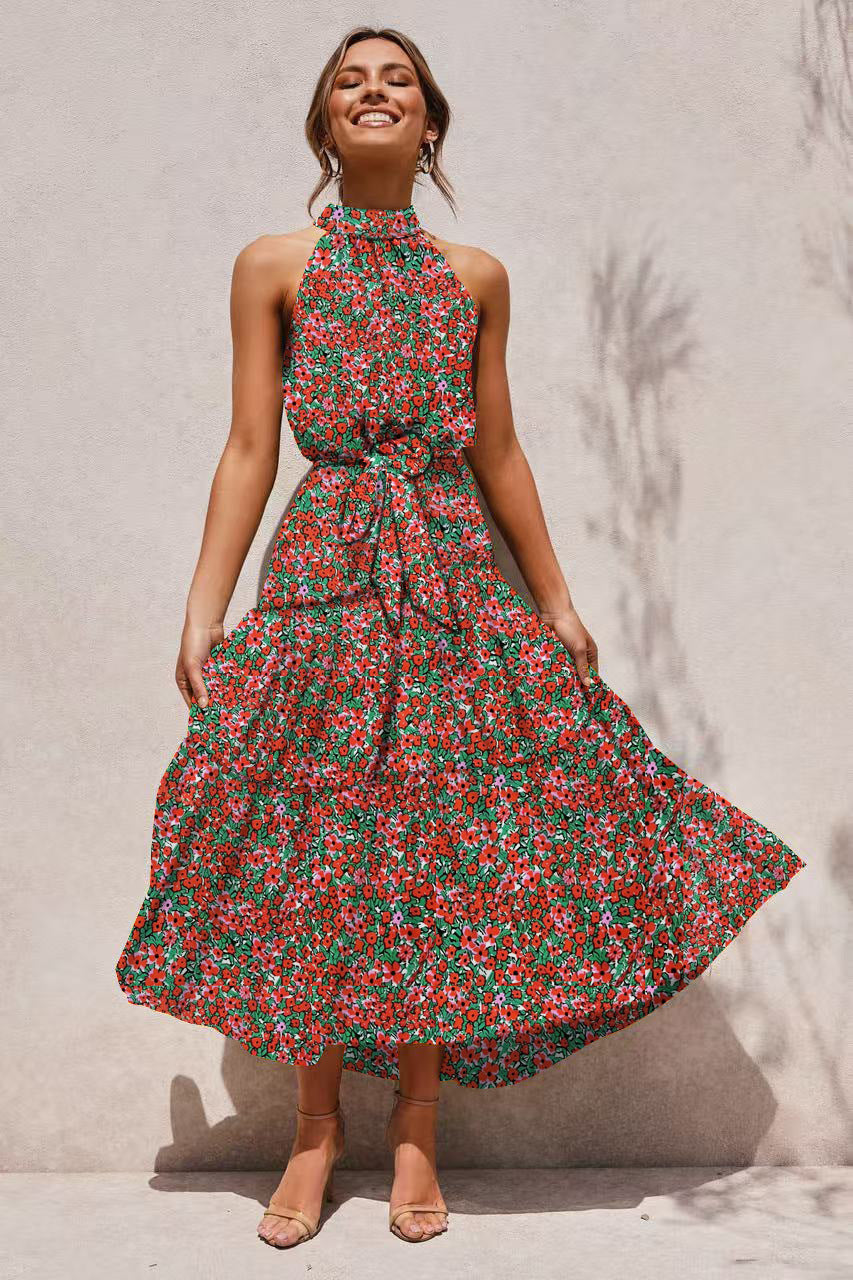 Abito Halter Floreale Estate - Verde arancio