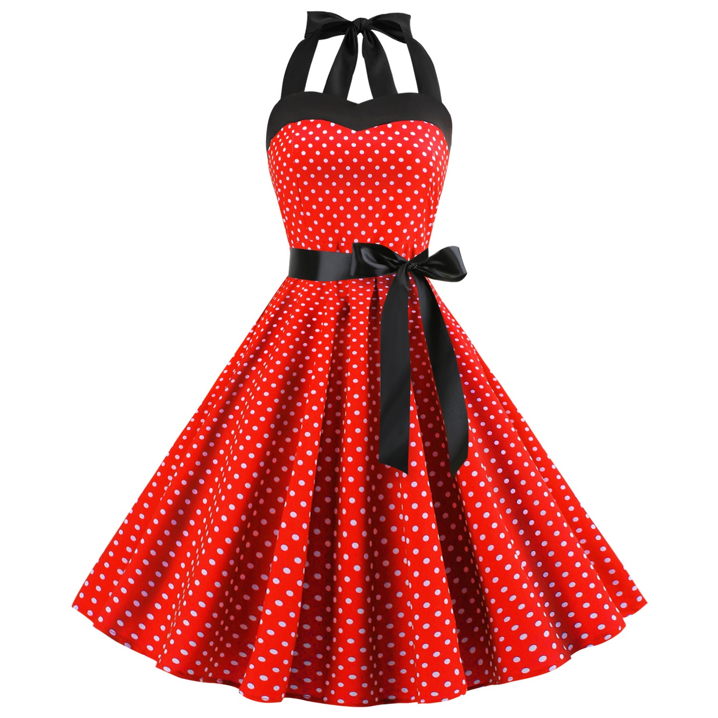 Abito a pois con scollo halter - Rosso