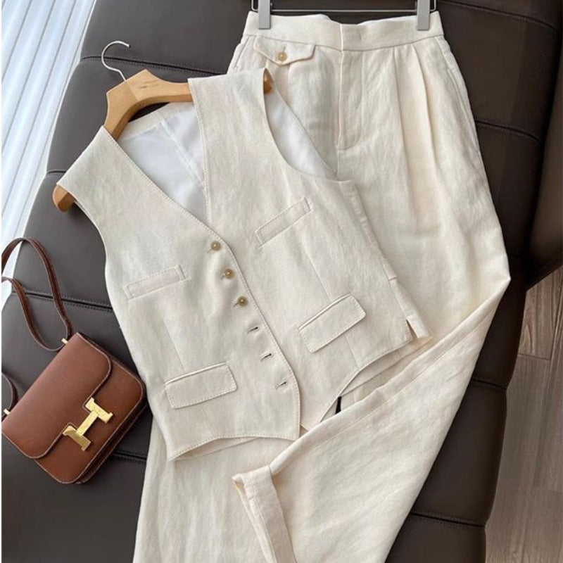 Completo Gilet Coreano e Pantaloni Ampi - Avorio