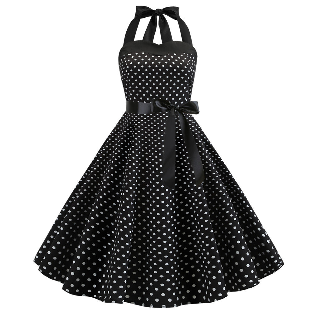 Abito a pois con scollo halter - Nero