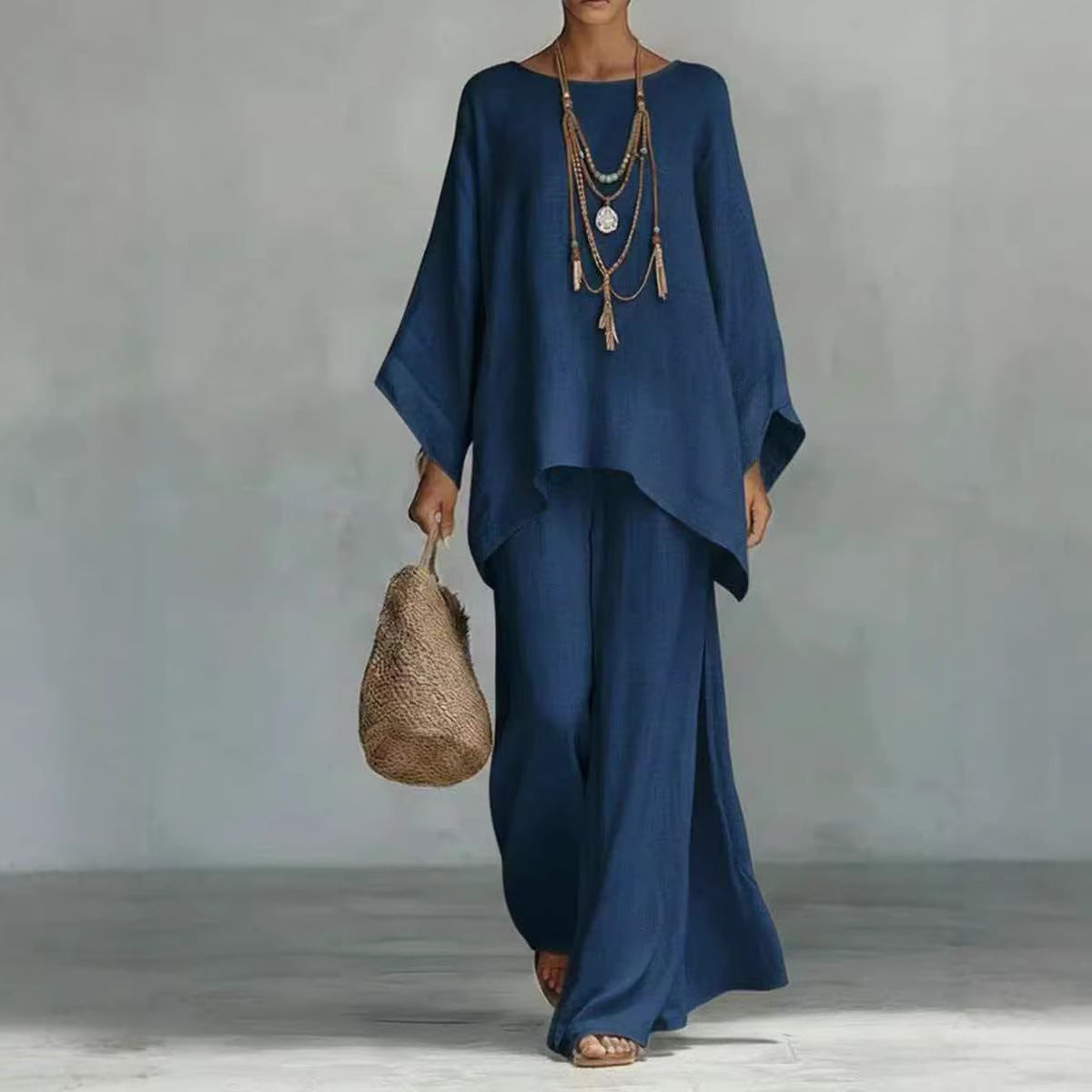 Completo relax in lino colore Blu navy