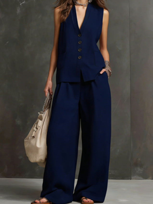 Completo Gilet Rosa Cipria e Pantaloni Ampi - Bianco