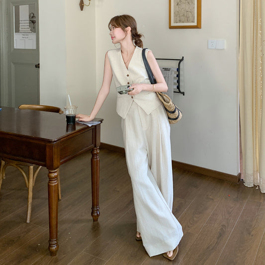 Completo Gilet V e Pantaloni Palazzo Old Money - Avorio