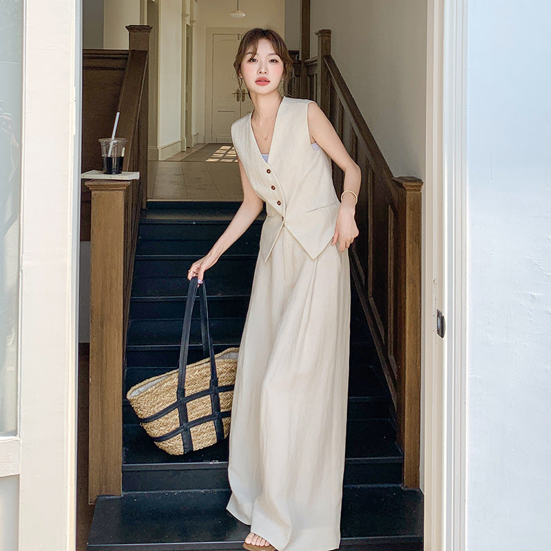 Completo Gilet V e Pantaloni Palazzo Old Money - Avorio