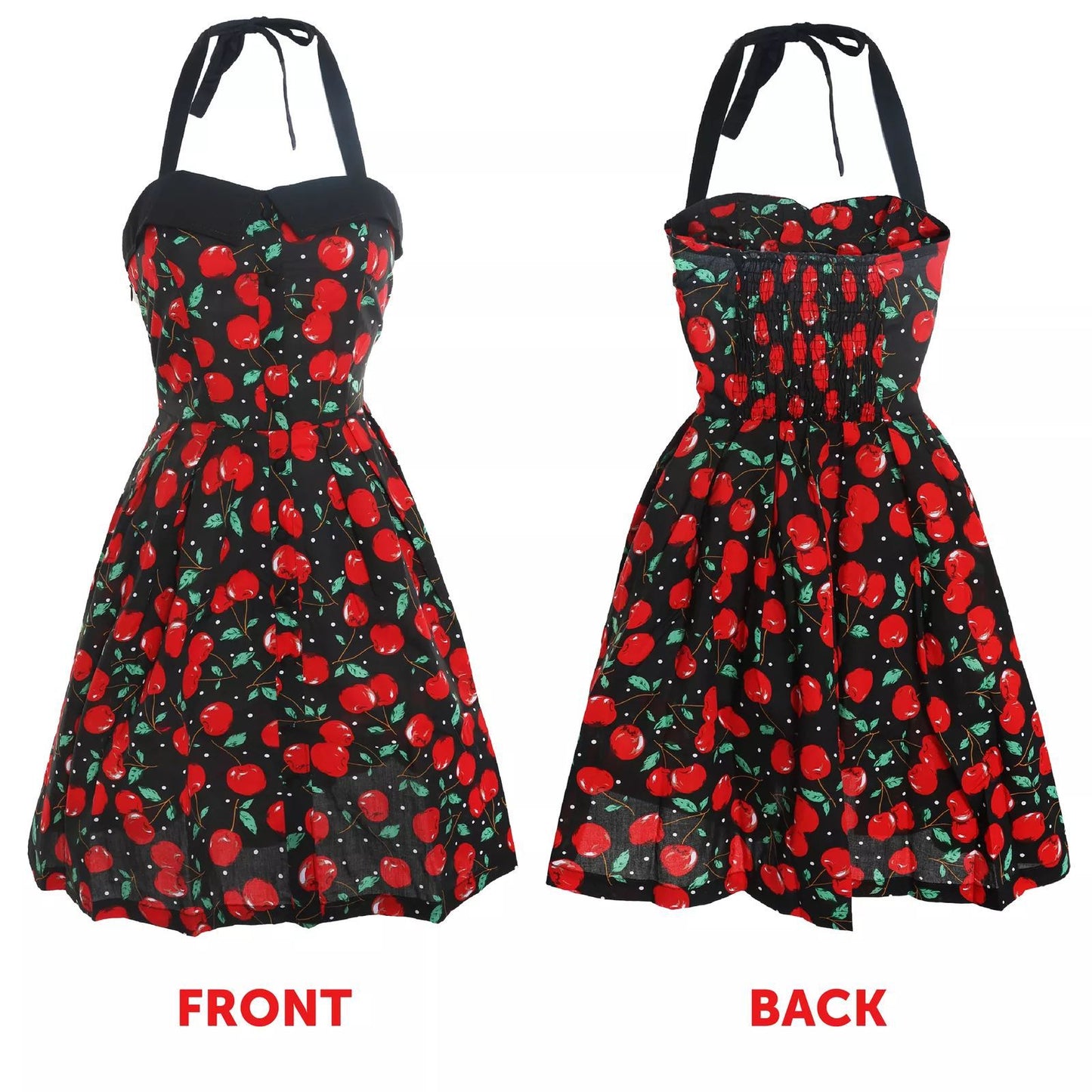 Abito a pois con scollo halter - Rosso ciliegia