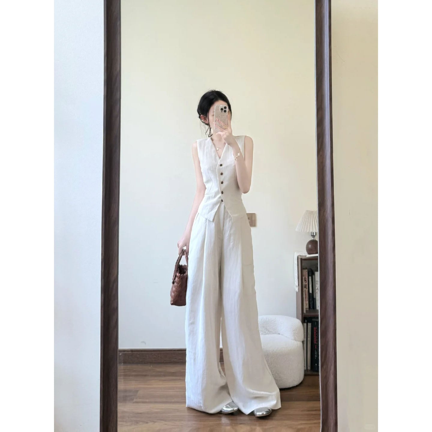 Completo Gilet Minimal e Pantaloni Palazzo - Bianco