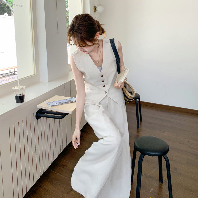 Completo Gilet V e Pantaloni Palazzo Old Money - Avorio