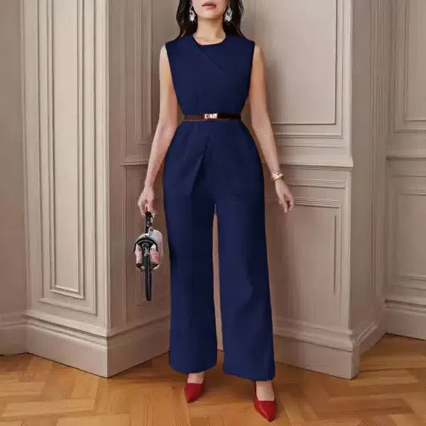 Completo Gilet con Cintura e Pantaloni Ampi - Rosso