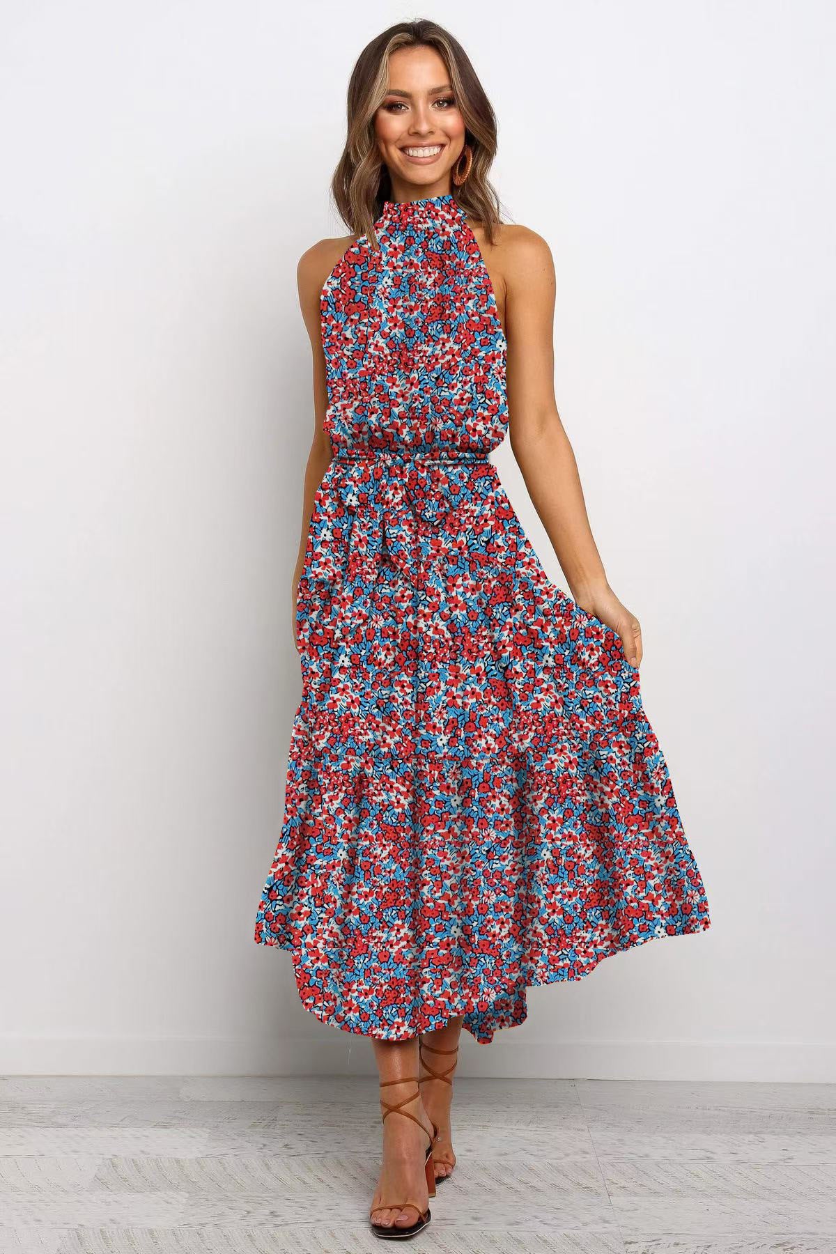 Abito Halter Floreale Estate - Blu rosso