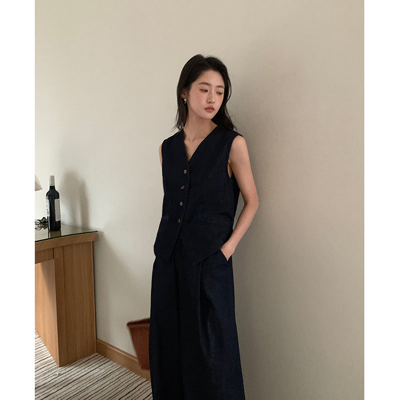 Completo Gilet Sartoriale e Pantaloni Dritti - Blu navy