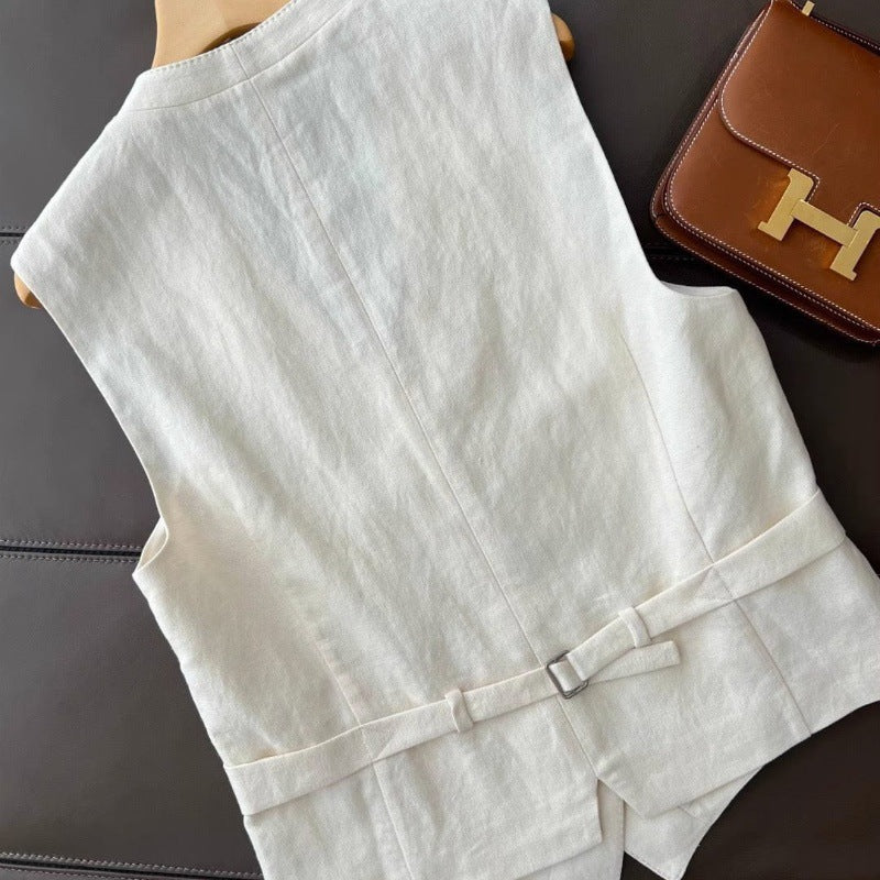 Completo Gilet Coreano e Pantaloni Ampi - Avorio
