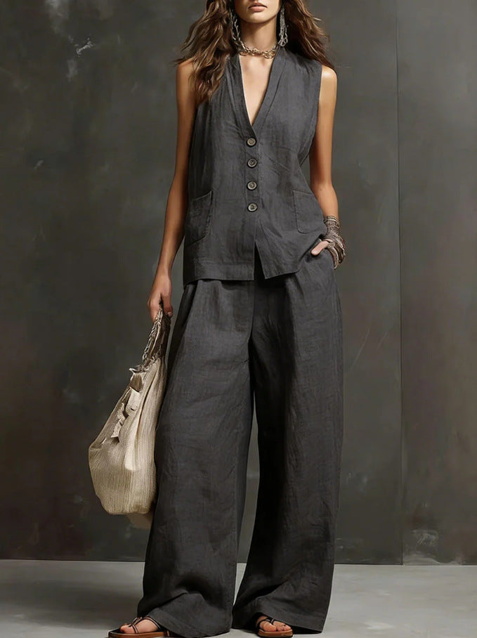Completo Gilet Scuro e Pantaloni Palazzo