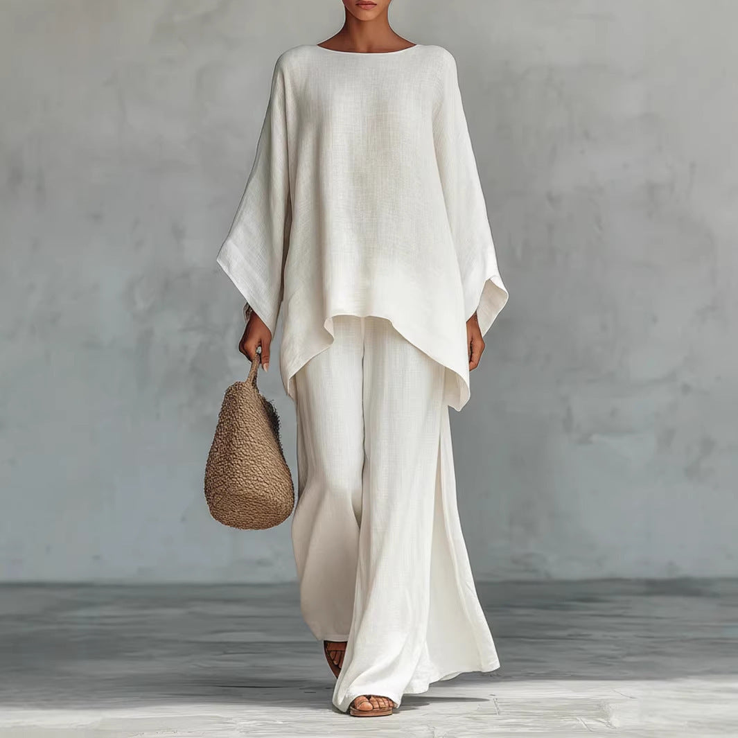 Completo avorio in lino con camicia morbida
