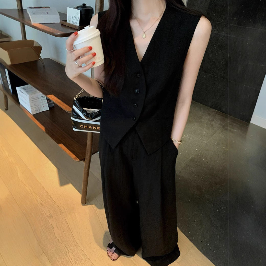 Completo Gilet V e Pantaloni Palazzo Old Money - Avorio