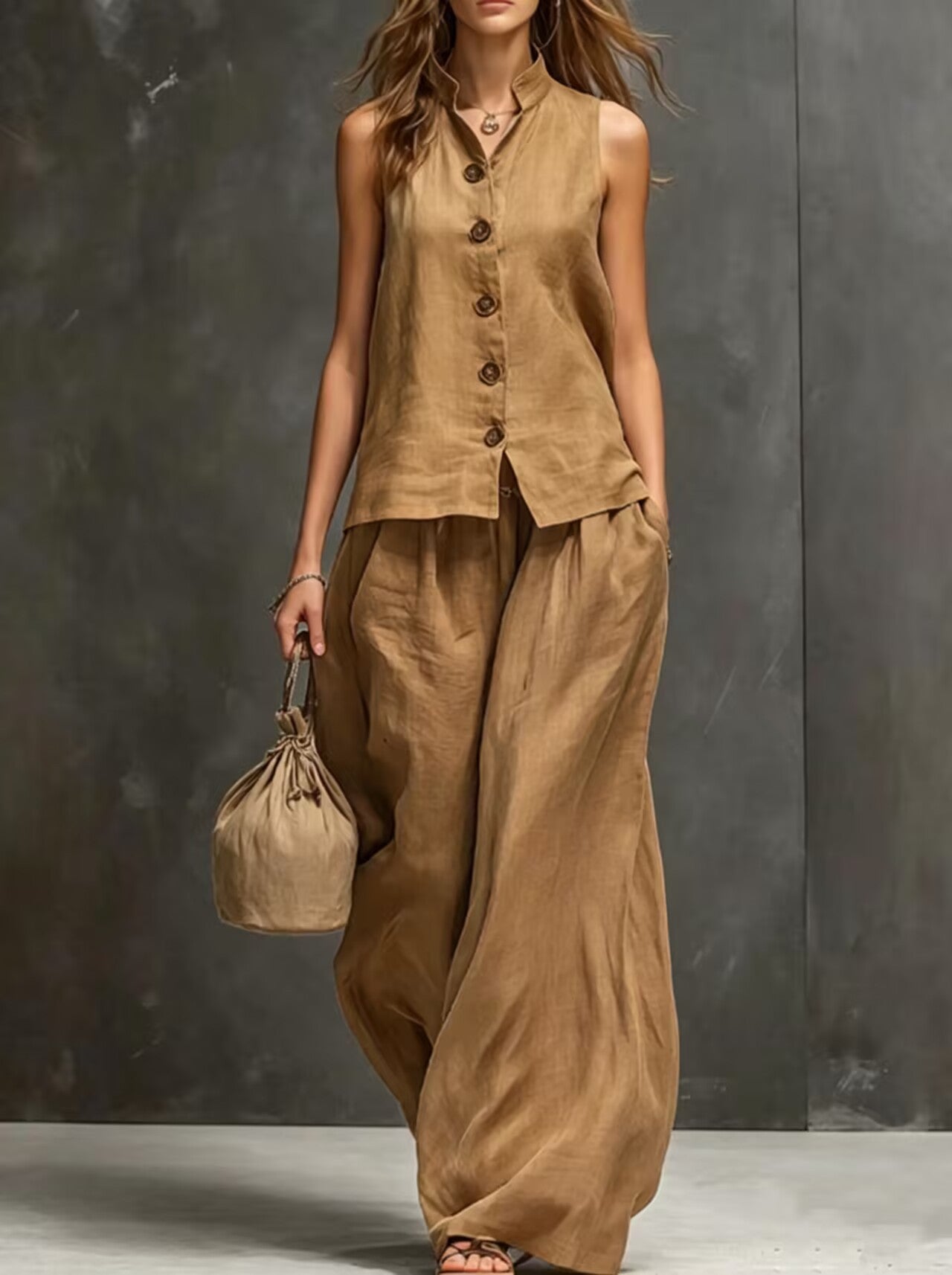 Completo Gilet Azzurro e Pantaloni Ampi - Azzurro