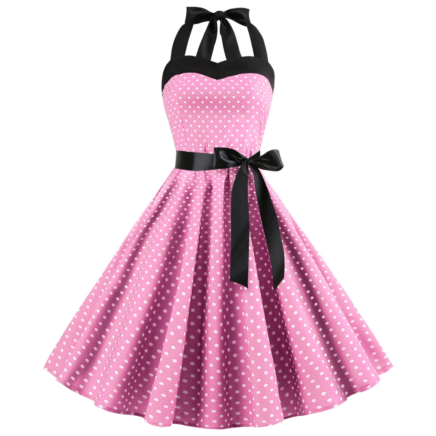 Abito a pois con scollo halter - Rosa