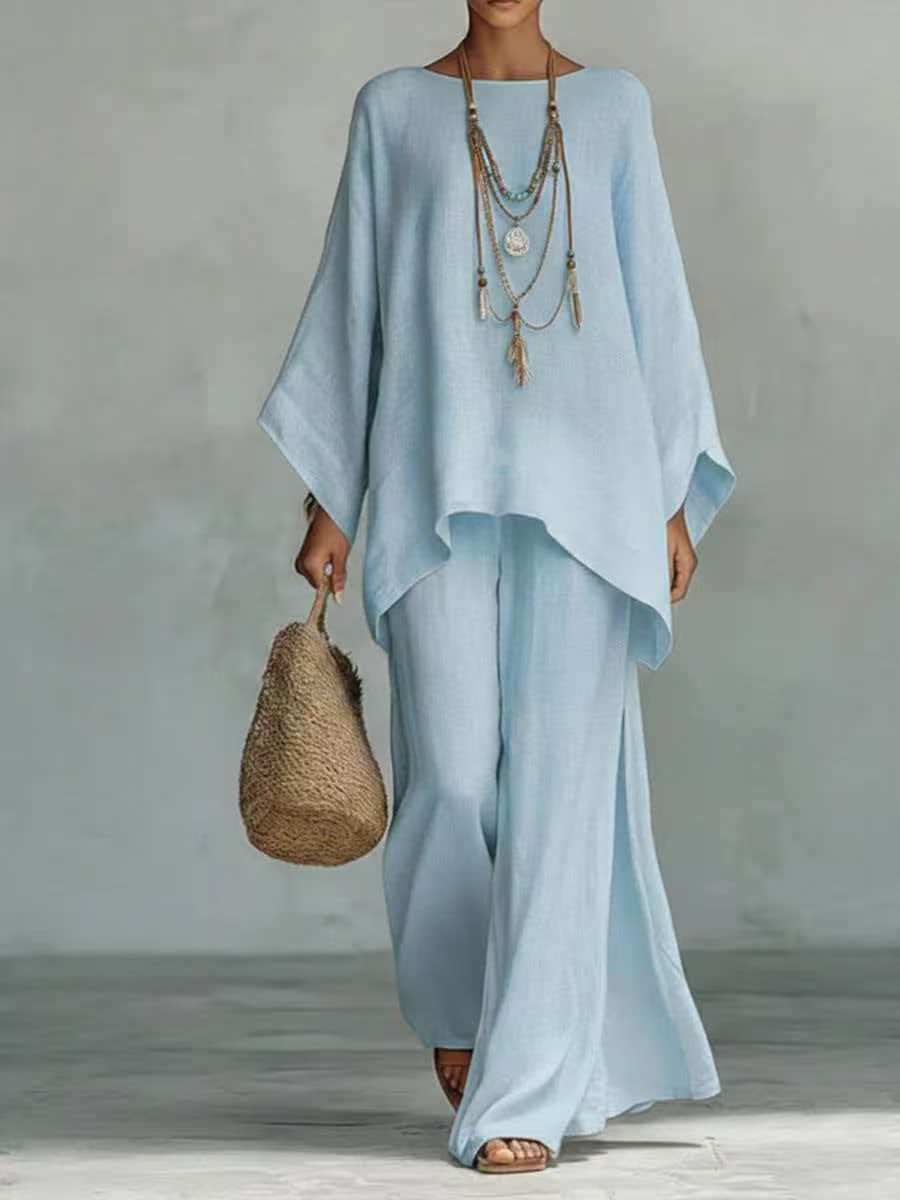 Completo relax in lino colore Azzurro