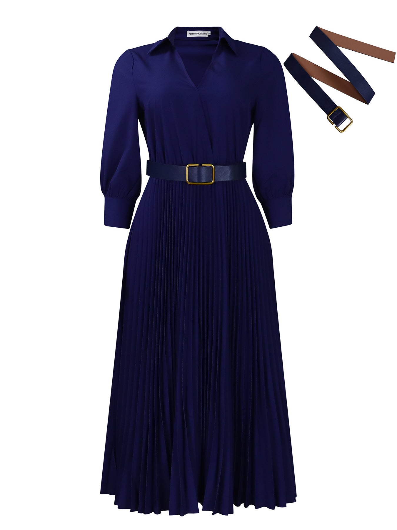 Abito curvy linea ad A - Blu navy con cintura