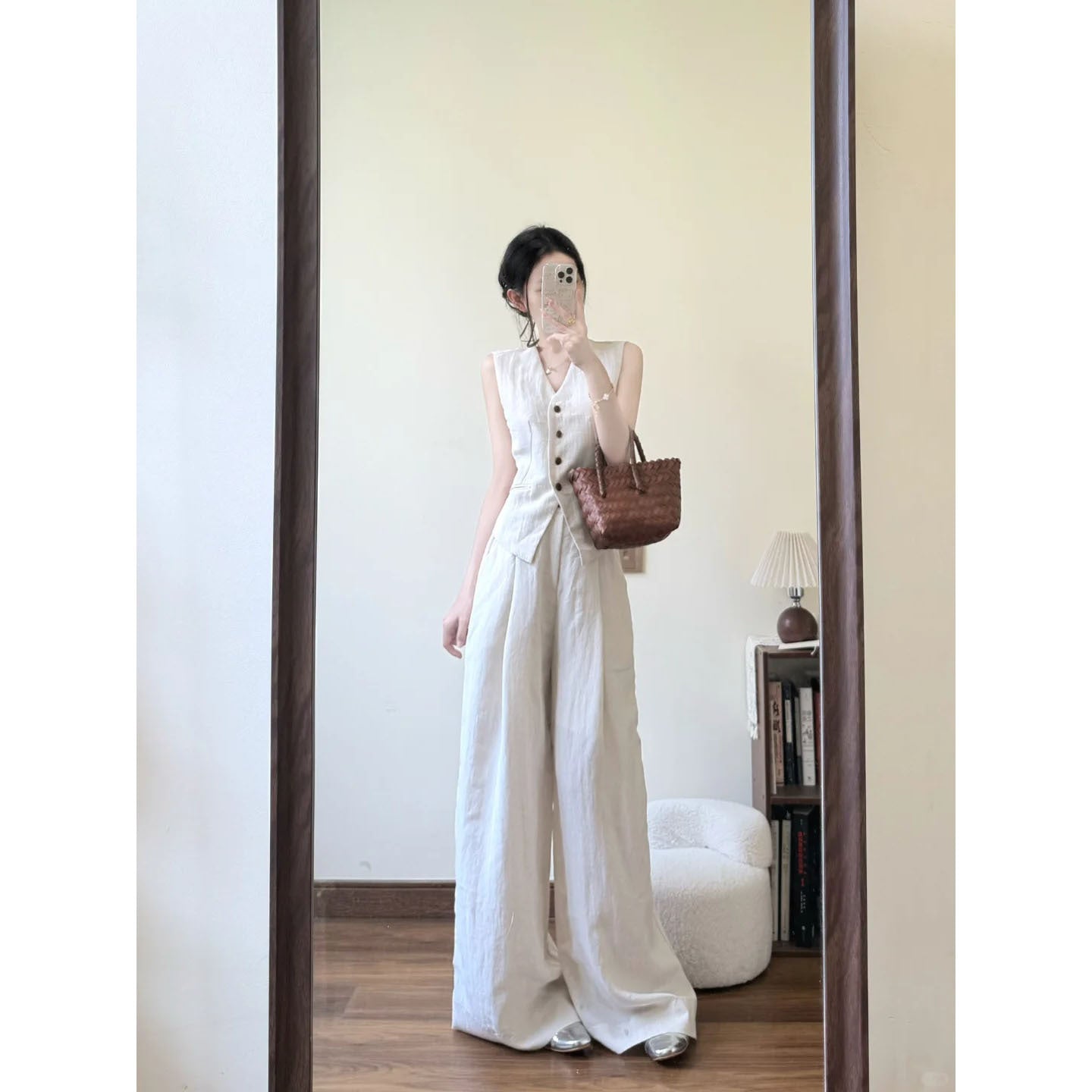 Completo Gilet Minimal e Pantaloni Palazzo - Bianco