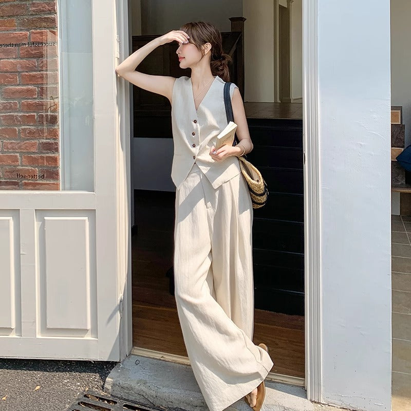 Completo Gilet Francese e Pantaloni Palazzo - Avorio