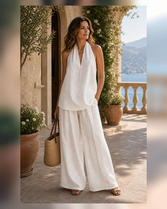 Completo Resort Avorio con Top Halter - Avorio, look resort elegante