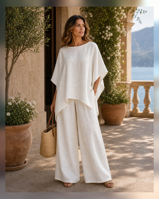 Completo Avorio in Lino con Camicia Morbida - Avorio, look resort elegante