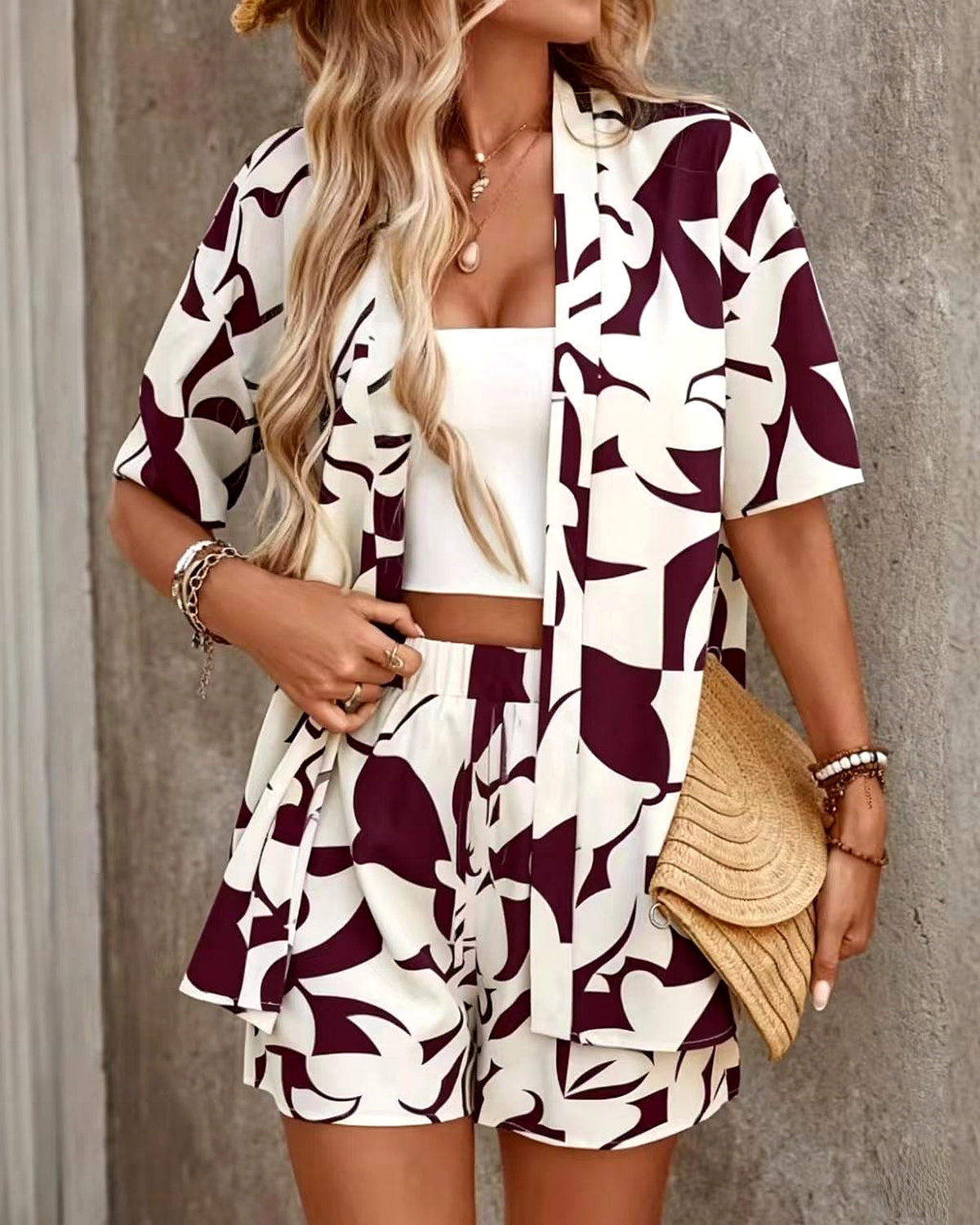Completo Estivo Elegante Multicolore - Bordeaux