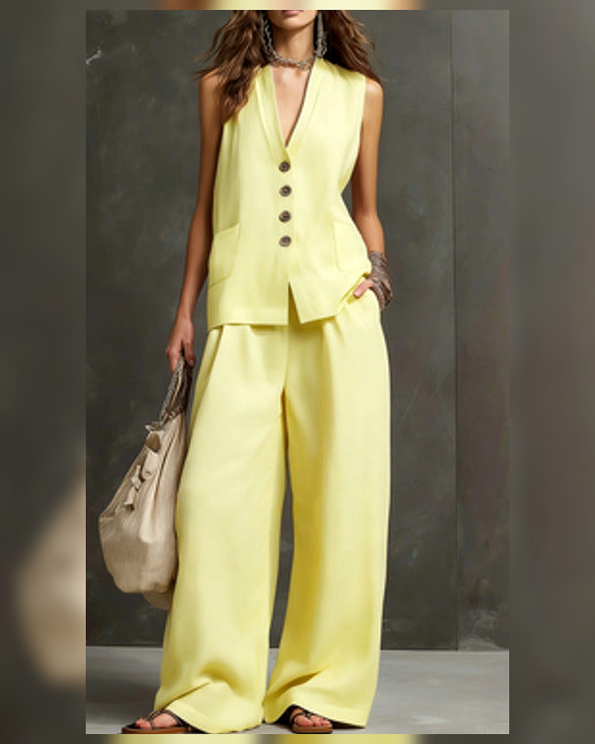 Completo Gilet con Pantaloni Palazzo - Giallo