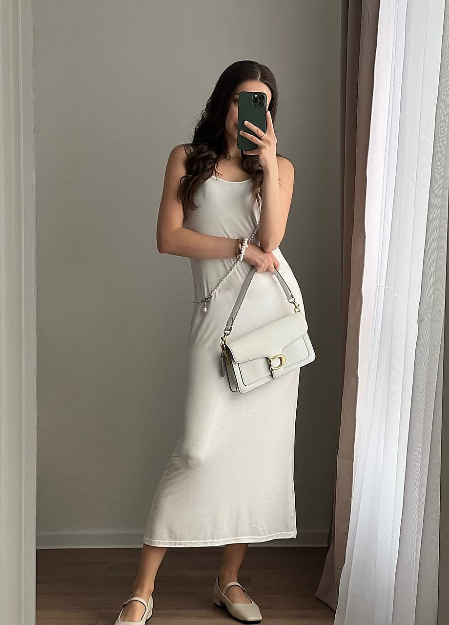 Completo in maglia traforata con abito sottoveste - Bianco - solo abito sottoveste