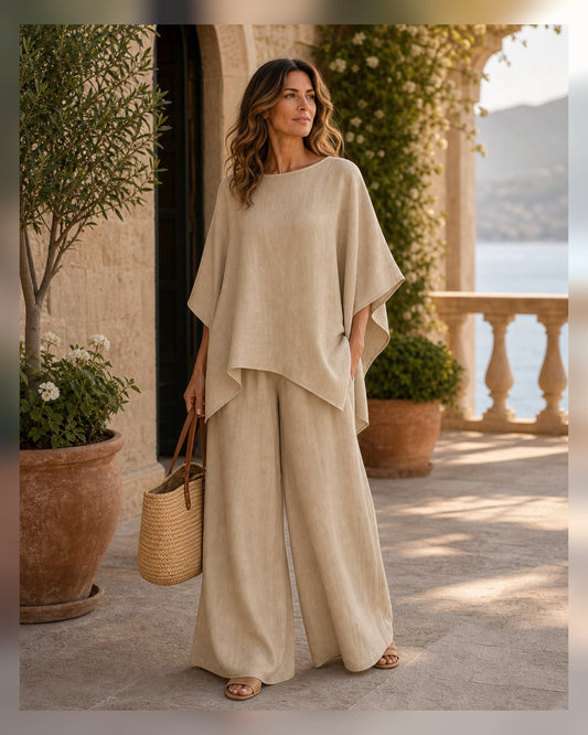 Completo Relax Camicia e Pantaloni in Lino - Khaki, look resort elegante