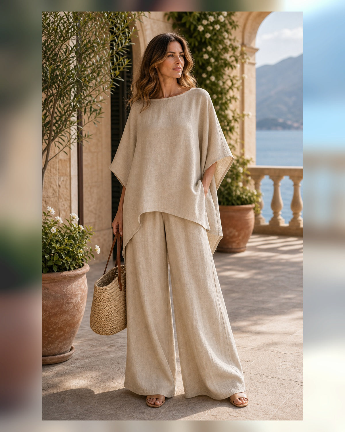 Completo Avorio in Lino con Camicia Morbida - Khaki, look resort elegante