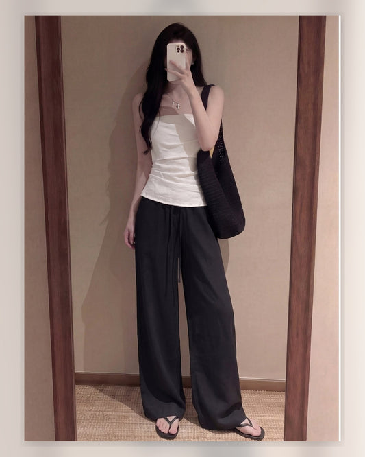 Pantaloni Palazzo Effetto Lino Petite - look nero