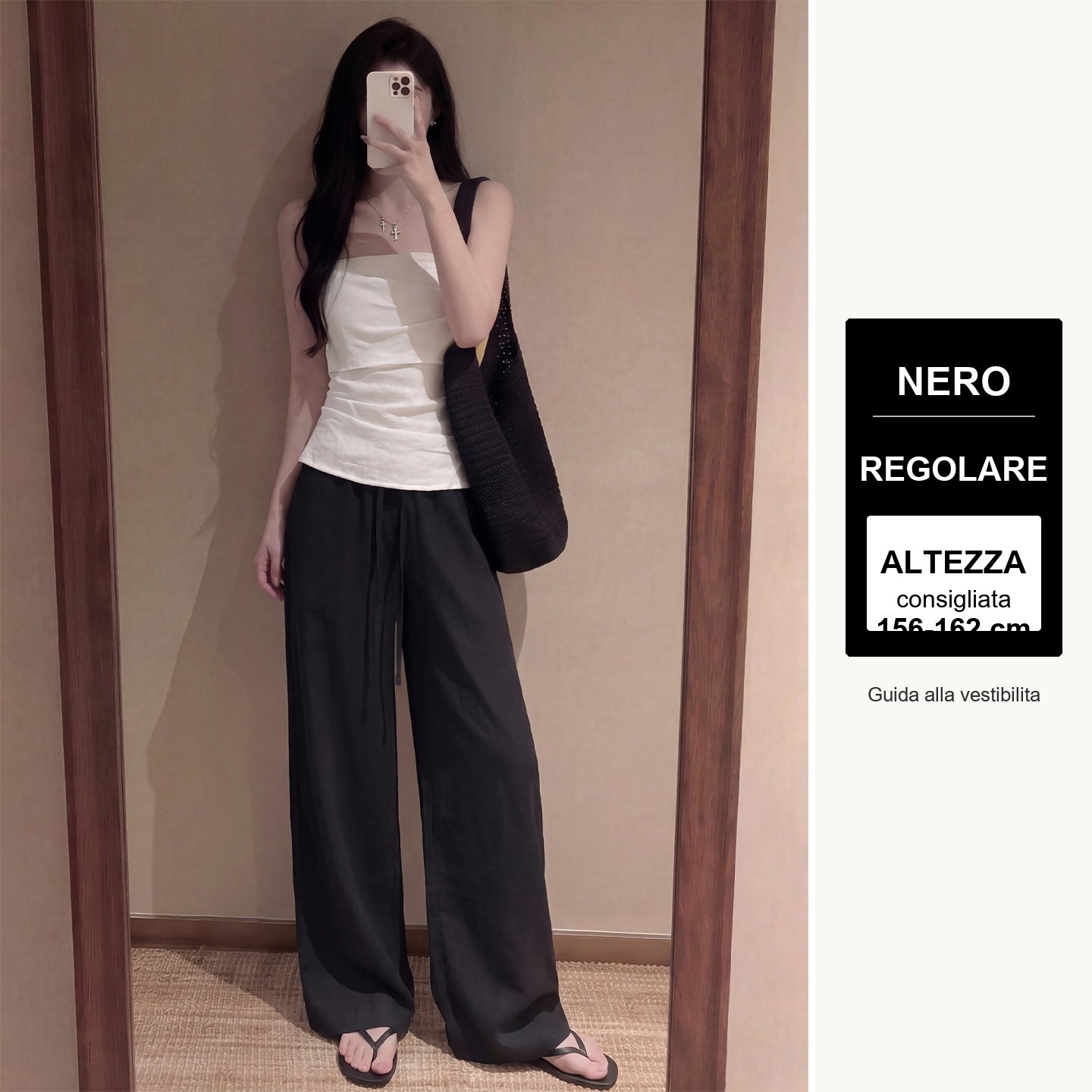 Pantaloni palazzo effetto lino - Nero - regolare - guida altezza