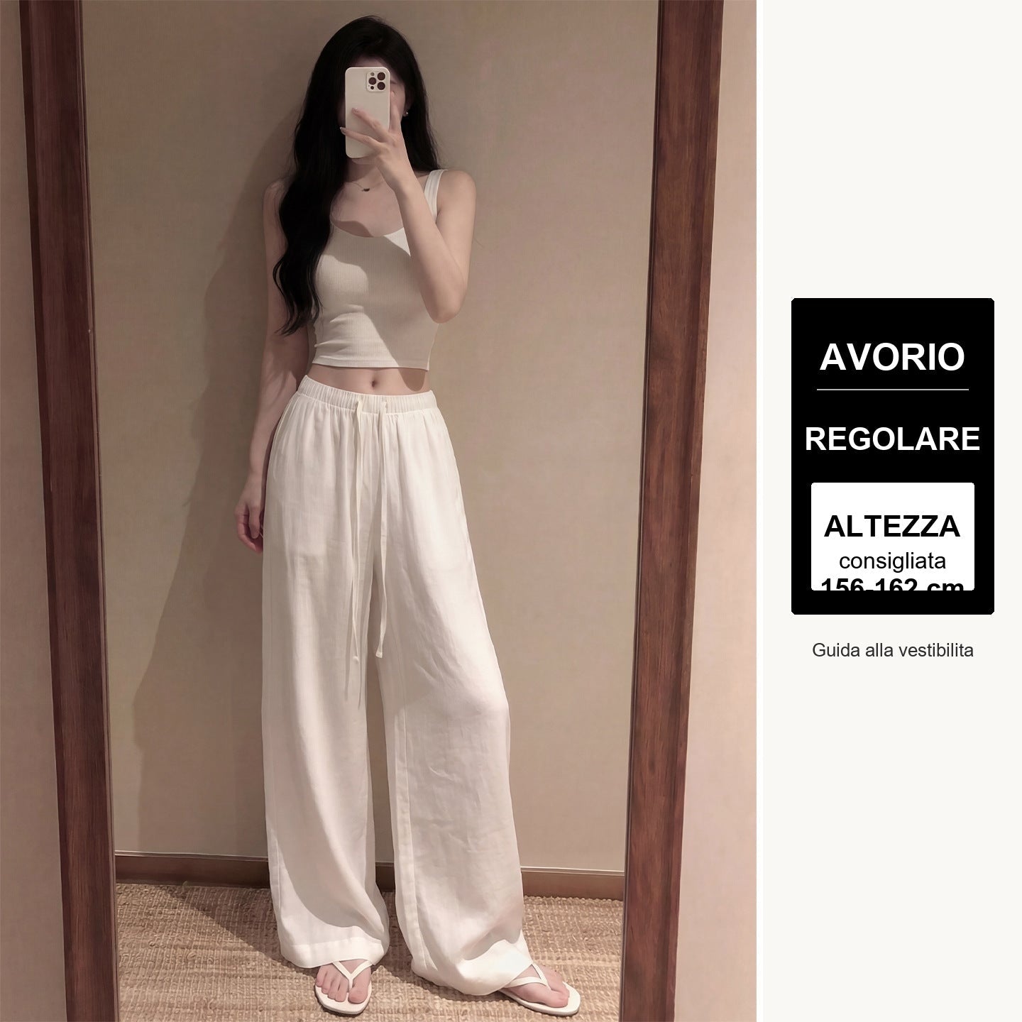 Pantaloni palazzo effetto lino - Avorio - regolare - guida altezza
