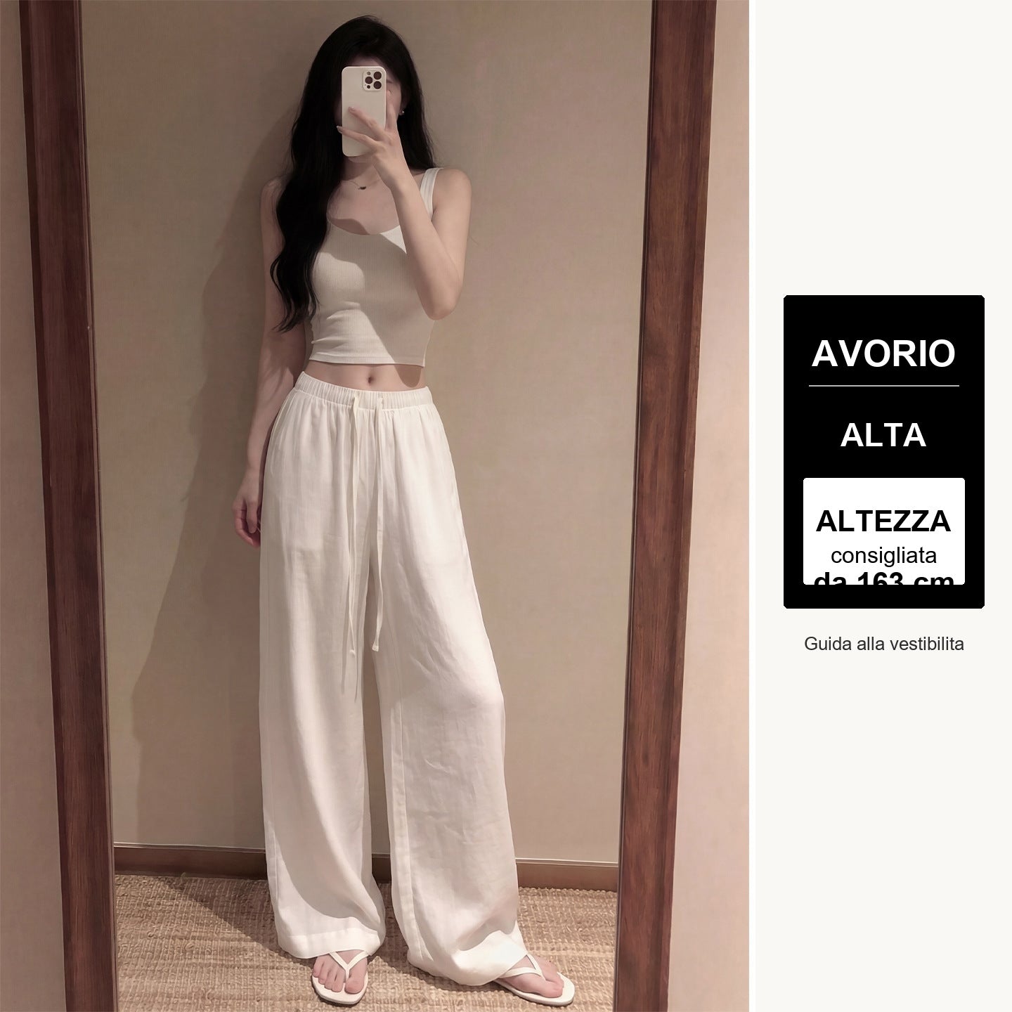Pantaloni palazzo effetto lino - Avorio - alto - guida altezza